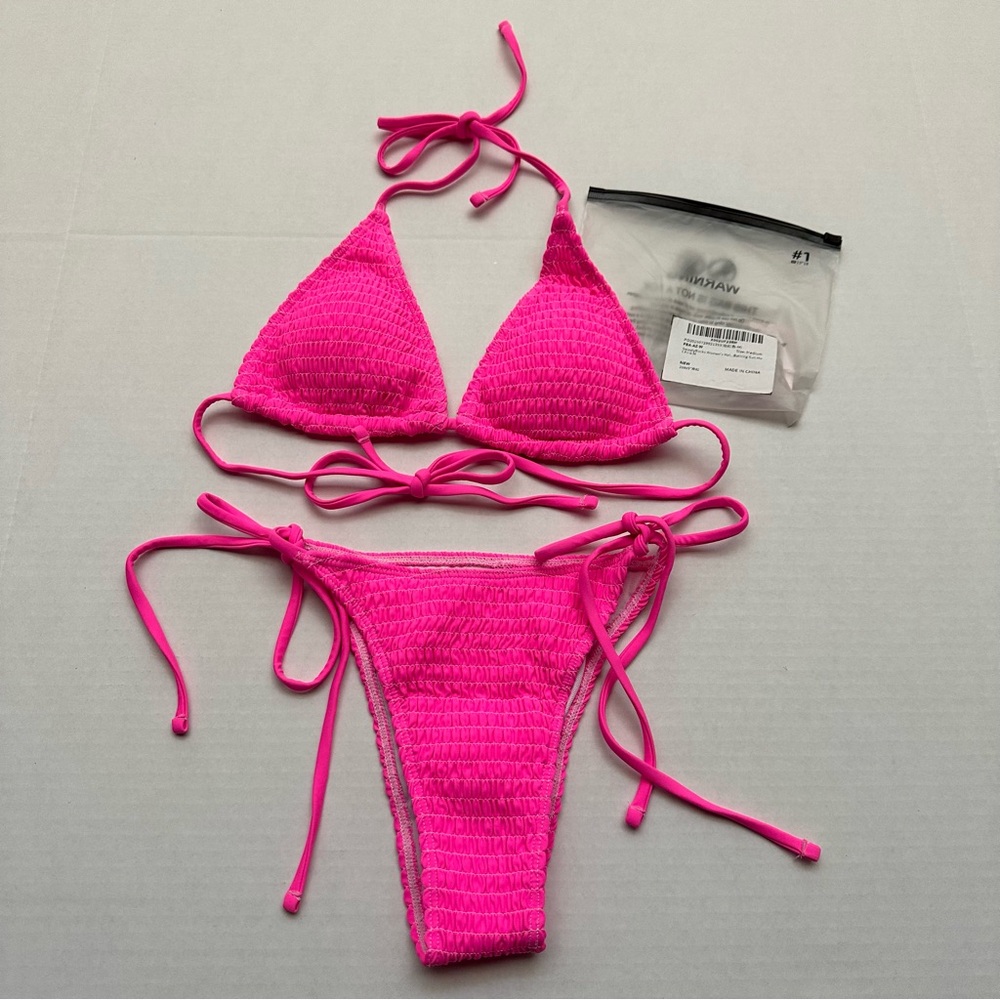 Bikini Set Two Piece MEDIUM Swimsuit Sexy Halter Neck String Triangle HOT PINK
